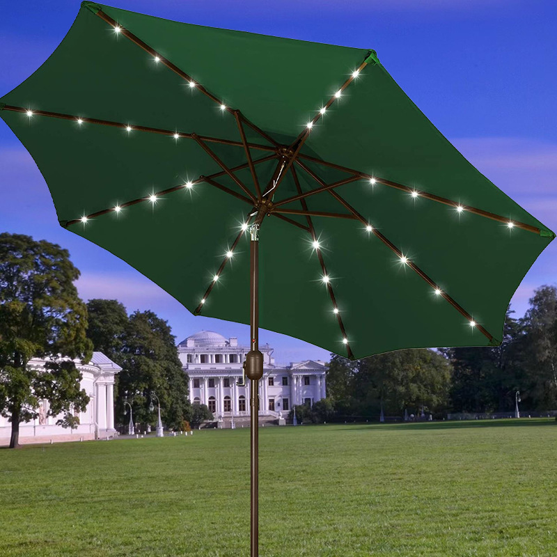 中柱伞户外太阳能灯遮阳伞直立手摇伞桌椅伞出口庭院沙滩广告批发