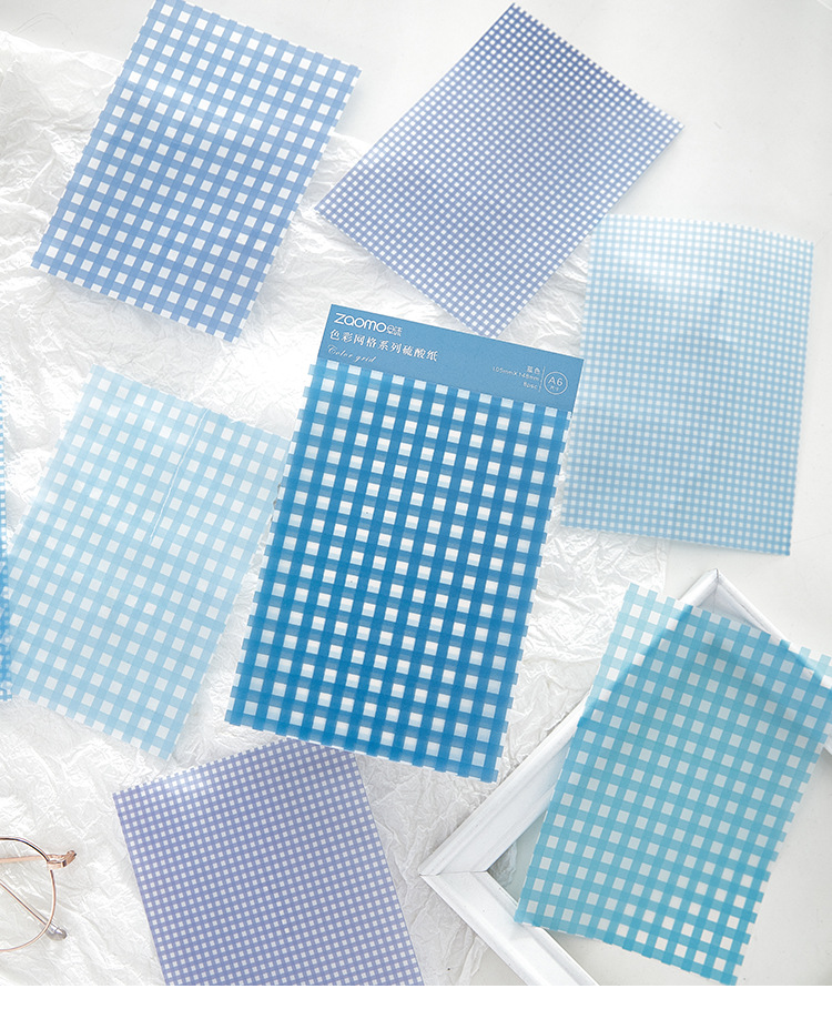 早沫原创硫酸纸素材纸 色彩网格系列 百搭格子手帐装饰打底纸 7款