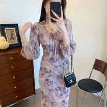 浪漫微醺紫 具美轻薄透气斜裁工艺显瘦圆领灯笼袖连衣裙夏MA1901