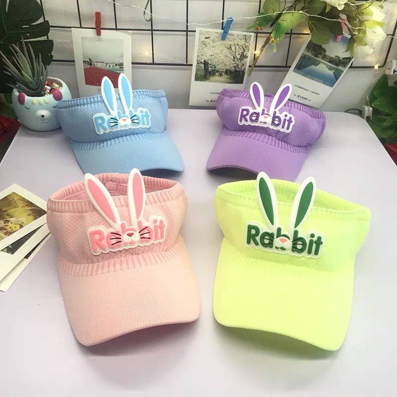 New Children's Hat Cute Rabbit Knitted Topless Hat Summer Sun Protection Hat Baby Sunhat Sports Anti-Drop Hat