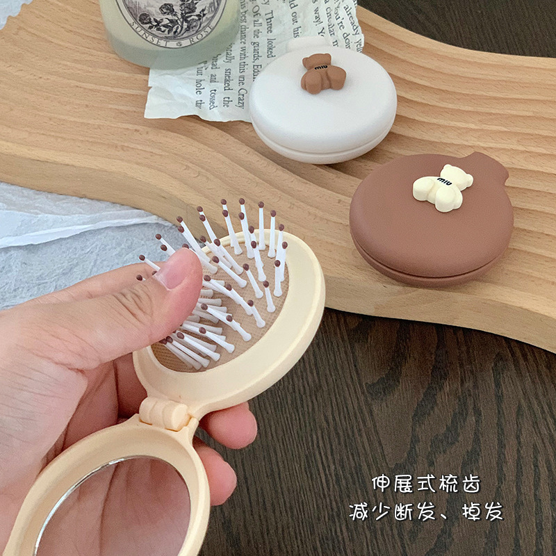 Cute Small Comb Air Bag Comb Massage Comb Mirror Integrated Air Cushion Portable Mini Portable Folding Comb for Children and Girls