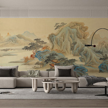 现代中式意境大气山水画壁纸客厅沙发背景墙大堂酒店壁画墙纸