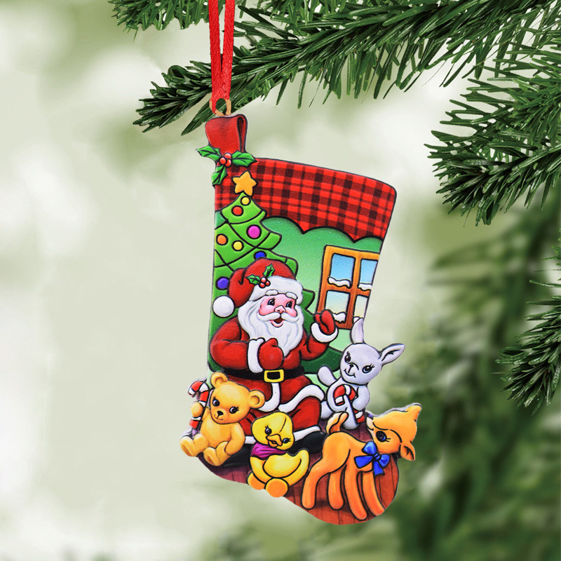 ChristmasCross-Border 2023 New Santa Snowman Decoration Christmas Tree Pendant Christmas Socks Shape Resin Ornaments