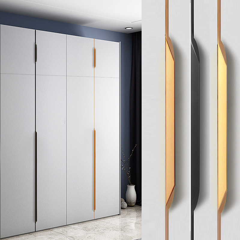 隐形拉手衣柜黑色通简约抽屉橱柜柜门把手拇指金色免开槽加厚