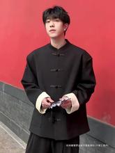 黑色新中式国风西装外套男设计感小众立领盘扣中山装订婚照登记服