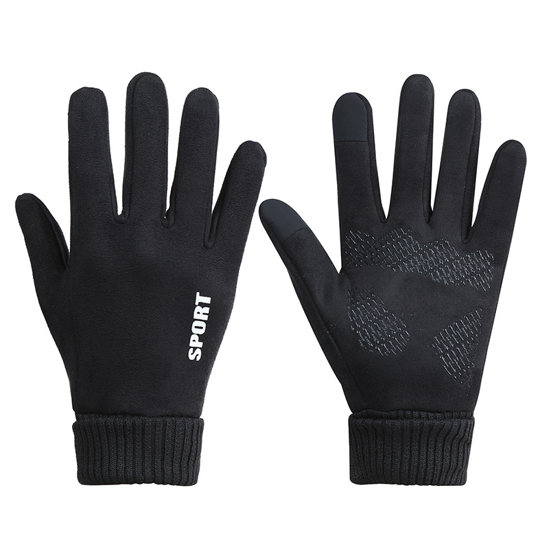 Winter Warm Suede Gloves Adult Men Women's Fleece-Lined Thickened Riding Sports Anti-Slip Screw Touch Screen Gloves