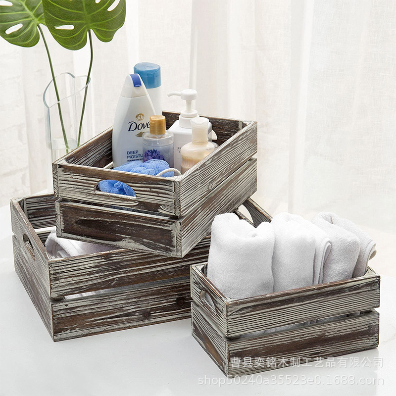 Wooden Storage Basket Rectangular Retro Distressed Wooden Crate Set Country Style Wedding Flower Decoration Box