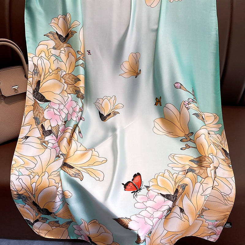 Tiktok Same Silk Scarf Fly Fly the Butterfly Spring and Autumn Li Jin Forging Sun Protection Sunshade Vacation Style Beach Towel Scarf Shawl