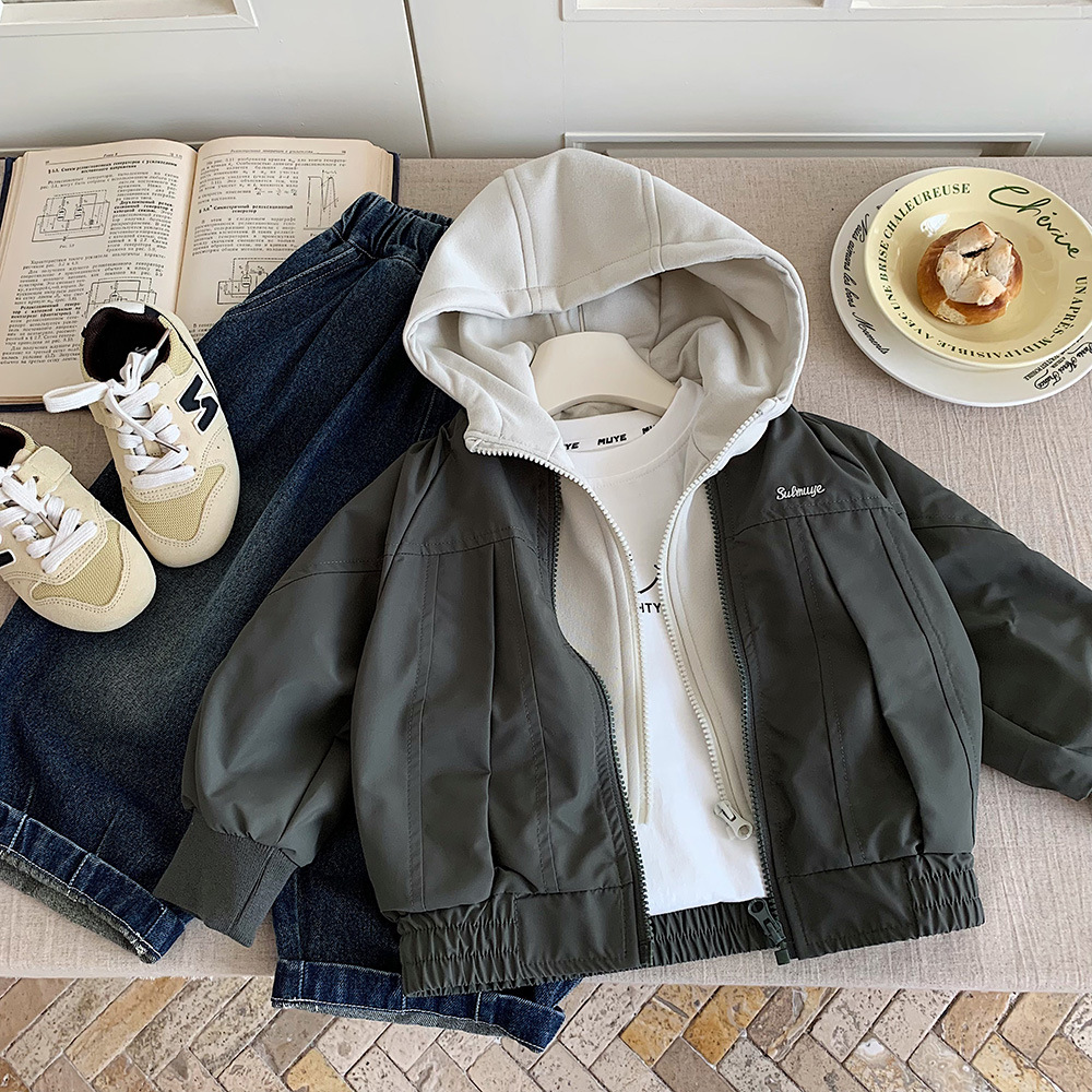 木野秋季外套湖州织里童装男童百搭韩版连帽假两件夹克宝宝上衣潮