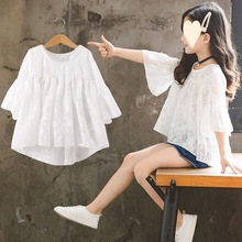 女童雪纺上衣超洋气短袖体T恤2024新款韩版夏装雪纺宽松半袖上衣