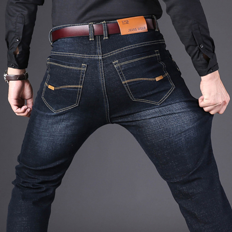 2024 New Stretch Fleece-Lined Padded High Waist Men's Jeans Men's Straight Loose Youth Men's Stall Clothing