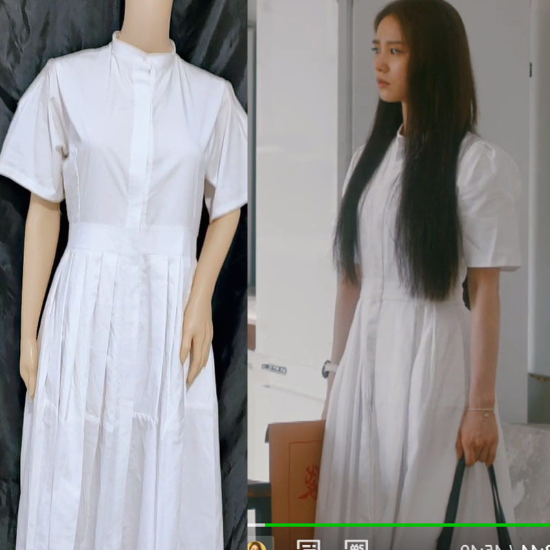 流金岁月刘诗诗蒋南孙同款白色连衣裙子短袖收腰显瘦中长款连衣裙