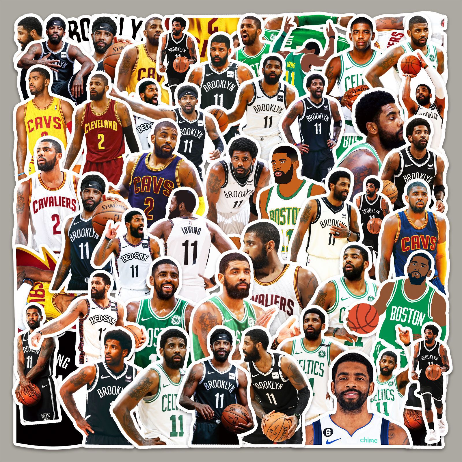 50张nba球星欧文篮球明星周边涂鸦贴纸水杯装饰造景防水咕卡素材