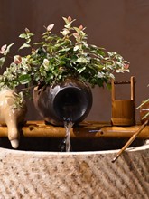 古法生态陶瓷罐流水摆件循环水中式圆形鱼缸上过滤器竹排造景装饰