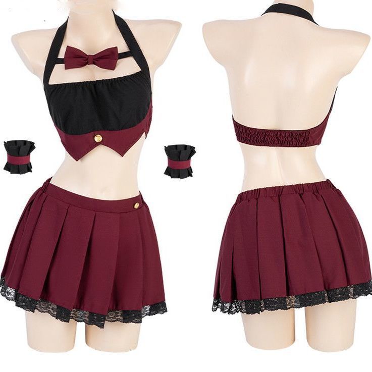 Zhixin Sexy Lingerie Sexy Halter JK Student Pleated Skirt Uniform Suit Role Playing Cute Pure Female