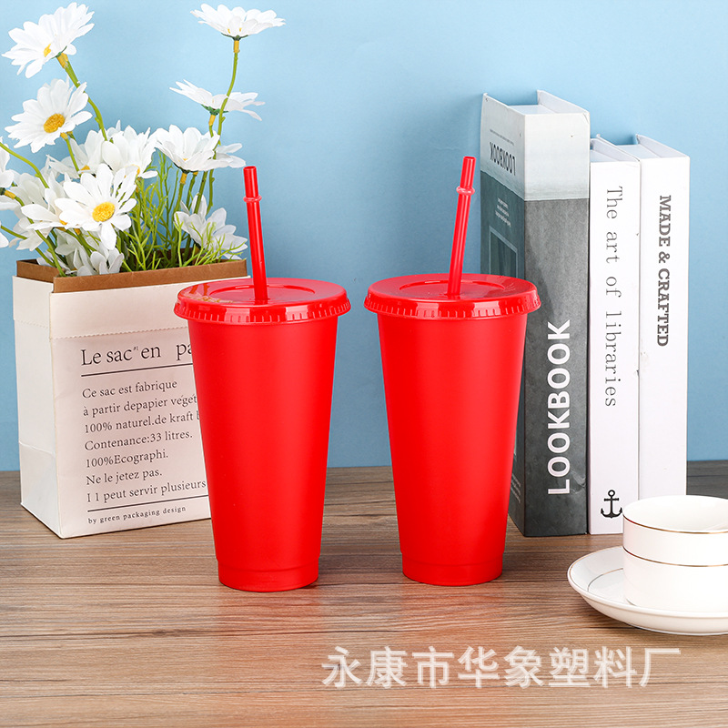 Cross-Border Hot Pp Plastic Straw Cup Large Capacity 710ml Big Red Straw Cup Cola Water Cup Logo