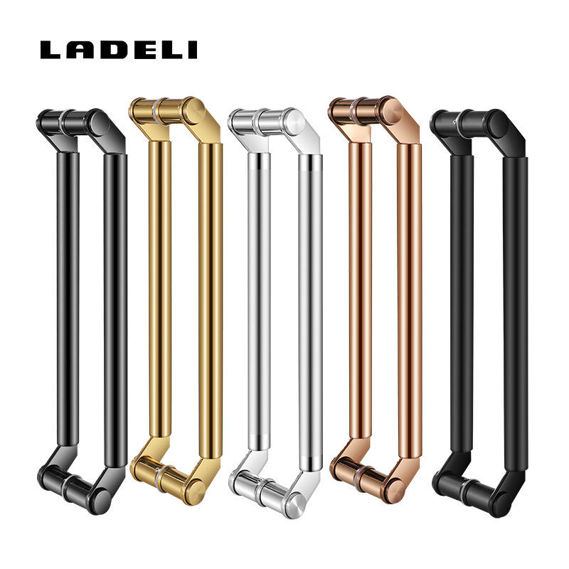 玻璃门拉手不锈钢玫瑰金黑钛金大门对装刀头型推拉有框地弹门把手