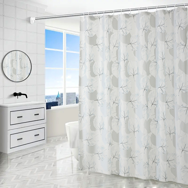 [muqing] shower curtain fresh leaves lanyard punch-free wet and dry partition curtain waterproof shower curtain