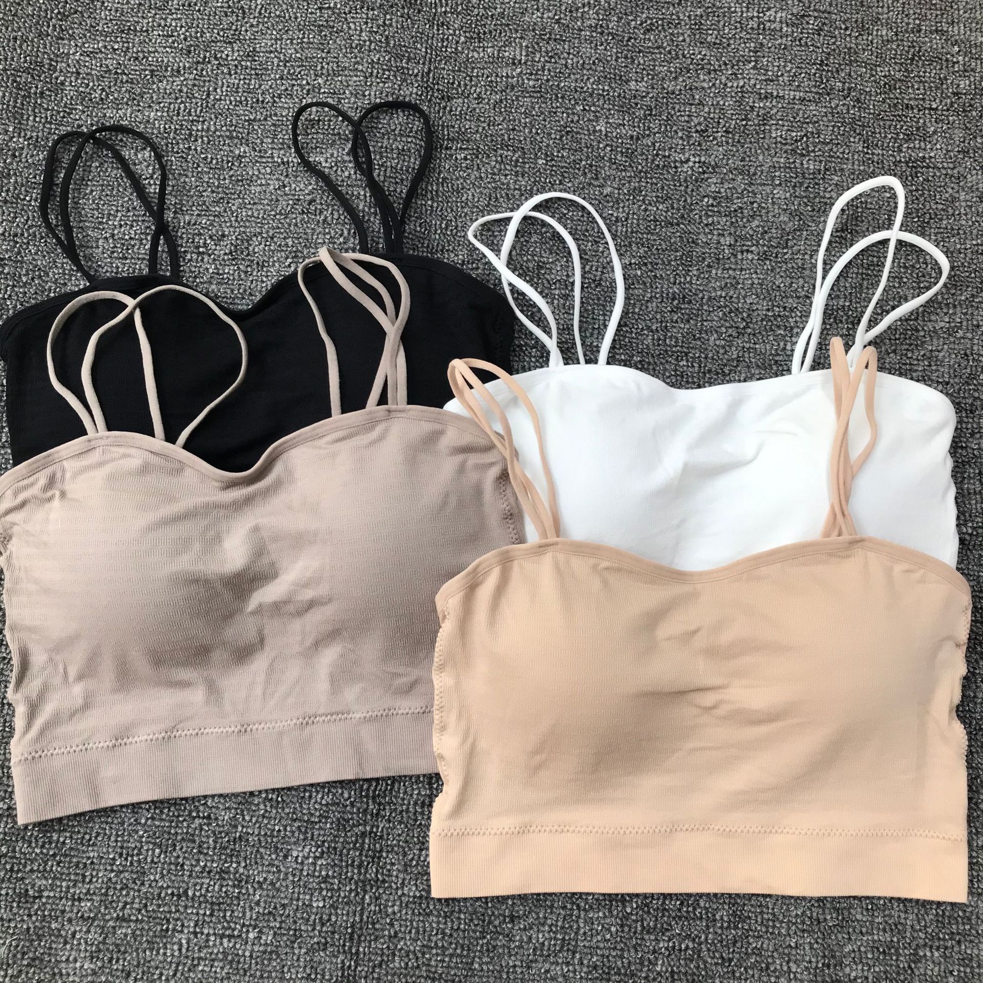 一体固定杯裸氨美背裹胸透气无钢圈小肩带内衣少女打底柔软奶罩夏