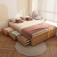 无床头全实木储物榻榻米现代简约带抽屉1.35m落地矮床1米2小户型