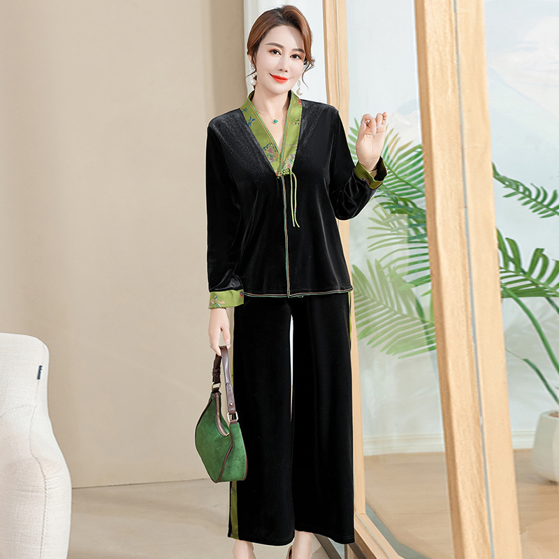 妈妈秋款小个子复古套装洋气新服饰中老年女士春秋唐装上衣两件套