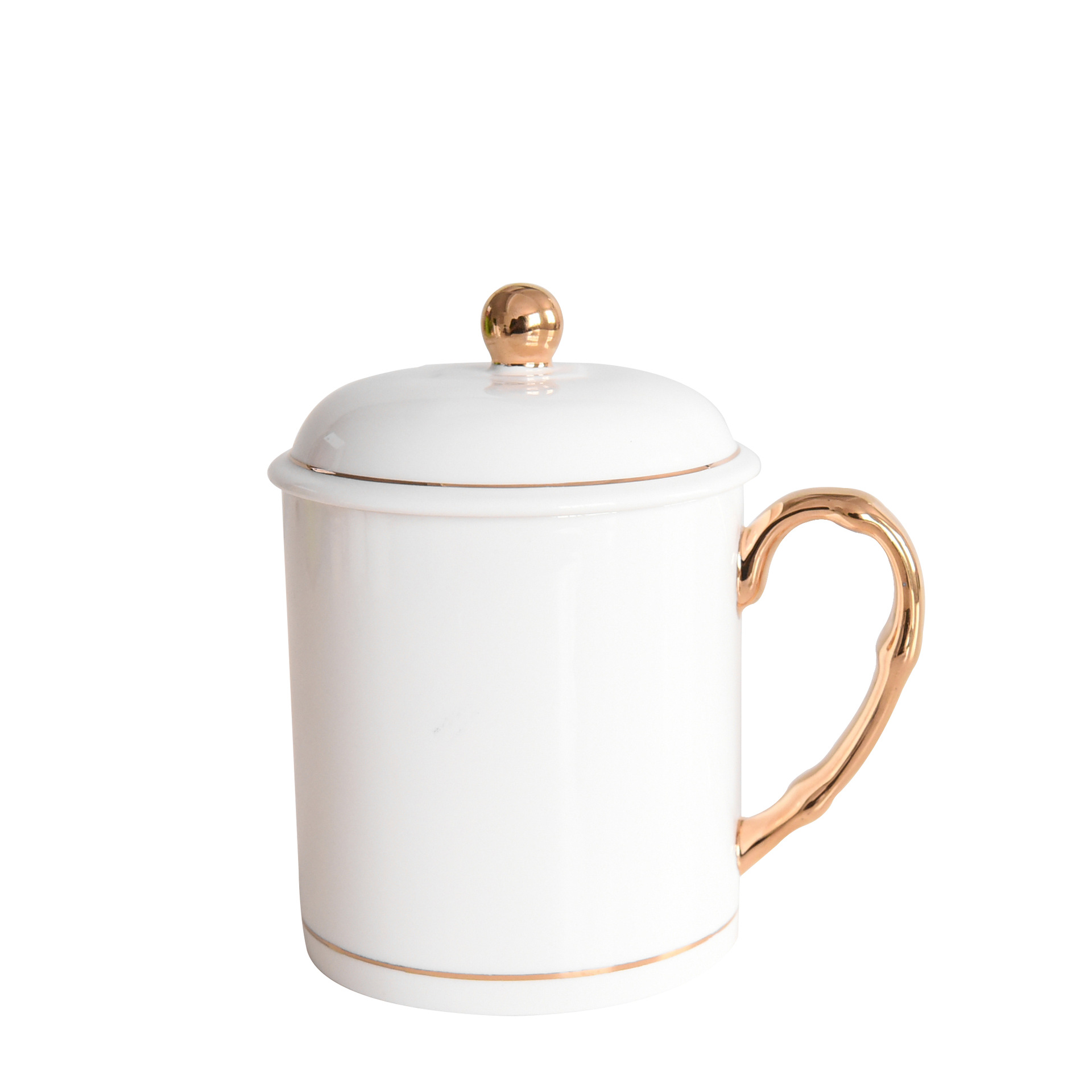 酒店办公室陶瓷会议盖杯 定制创意骨瓷金把广告商务礼品茶水杯