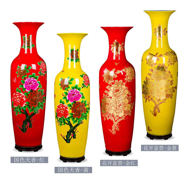 Jingdezhen Ceramic Vase Peony Flower Blooming Rich Household TV Cabinet Living Room Company Opening Floor Vase