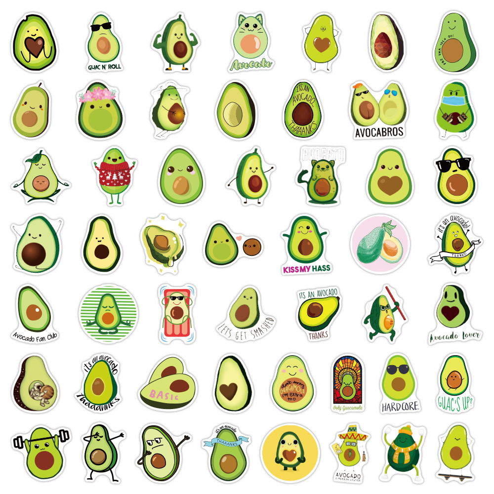 100张新款牛油果卡通涂鸦贴纸汽车行李箱笔记本水杯防水贴纸批发