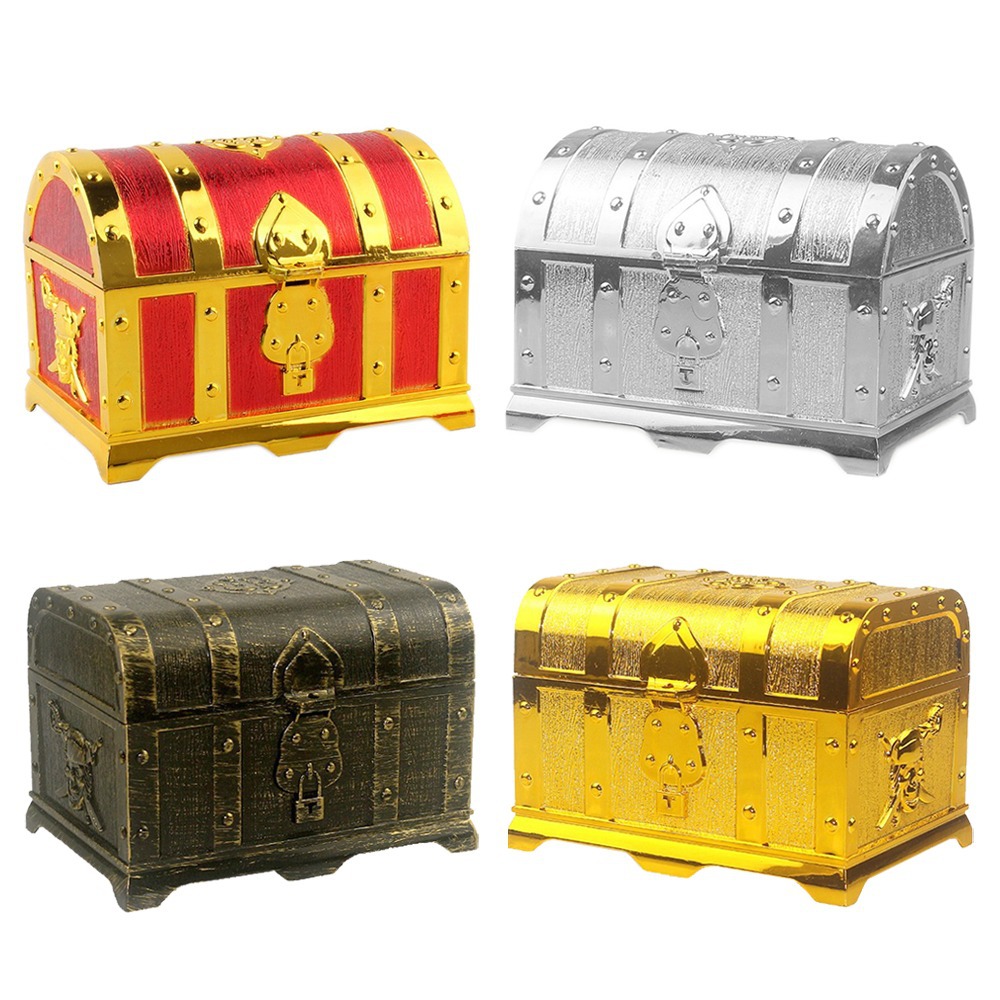 厂家直销海盗宝箱装饰过家家收纳金币宝藏盒子金色复古过家家玩具