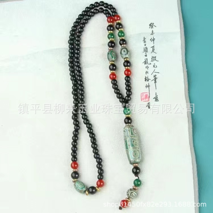 Wholesale Natural Agate Tibet Beads Necklace Men's Tibetan Dzi Bead Tibet Beads Sweater Chain Ethnic Collectables-Autograph Rosary Live Broadcast Supply