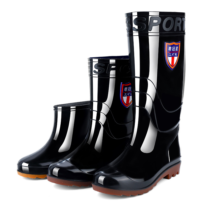 New PVC Winter Fleece-Lined Warm Work High-Top Mid-Calf Rain Boots Soft Labor Protection Driving Sea Car Wash Rain Boots Men