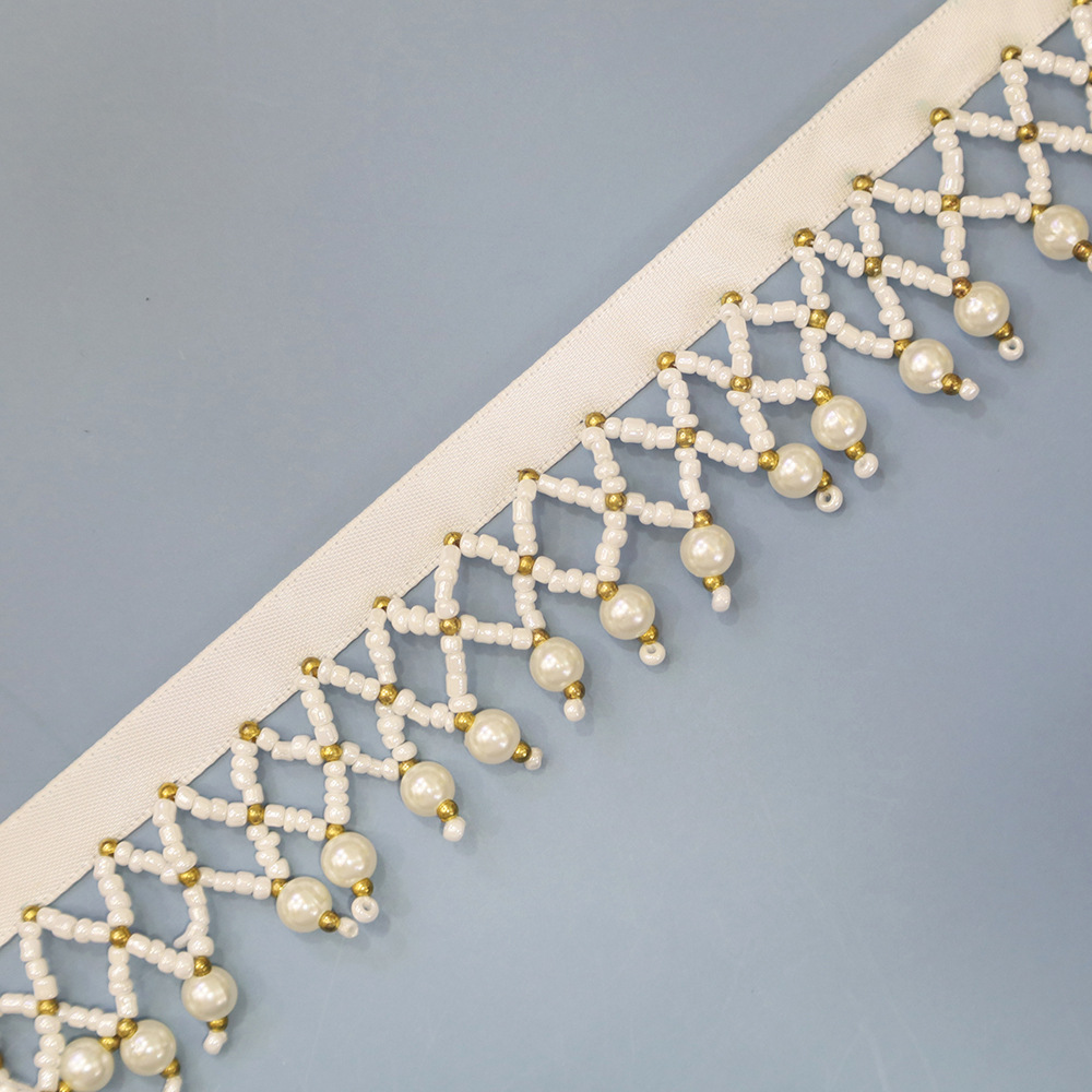 民族窗帘手工串珠 舞摆裙织带珍珠花边 网状白金玻璃米珠流苏吊穗