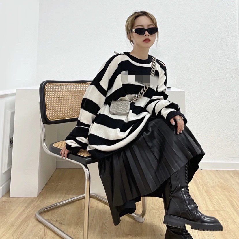 马吉拉毛衣女杨幂宋祖儿同款条纹上衣2021秋季长袖宽松针织打底衫