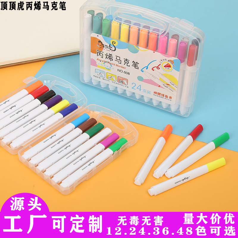 Top Tiger Acrylic Marker Pen 12/24/36/48 Color Pen Mark Art Painting Creative DIY Graffiti Painting Brush