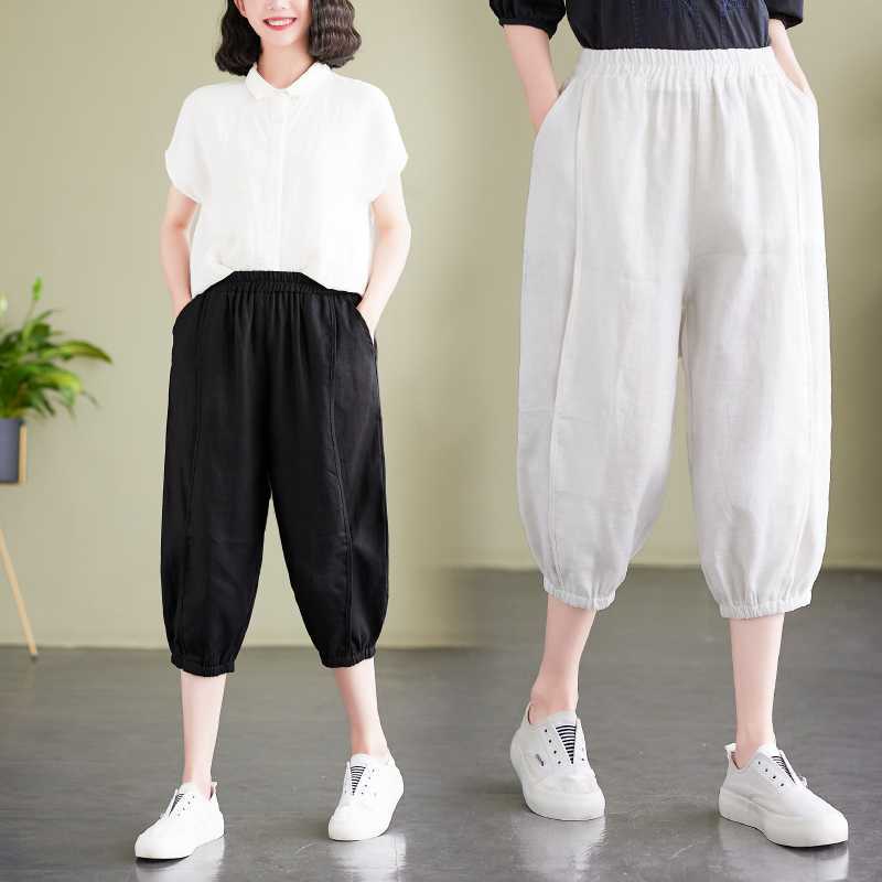 新款实拍棉麻休闲七分裤女-阿里巴巴