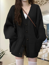 黑色感慵懒国风毛衣开衫女外套针织衫今年流行的漂亮小衫韩系