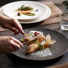 黑白高级感岩石西餐餐具餐厅家用陶瓷米饭碗汤碗菜盘磨砂简约套装