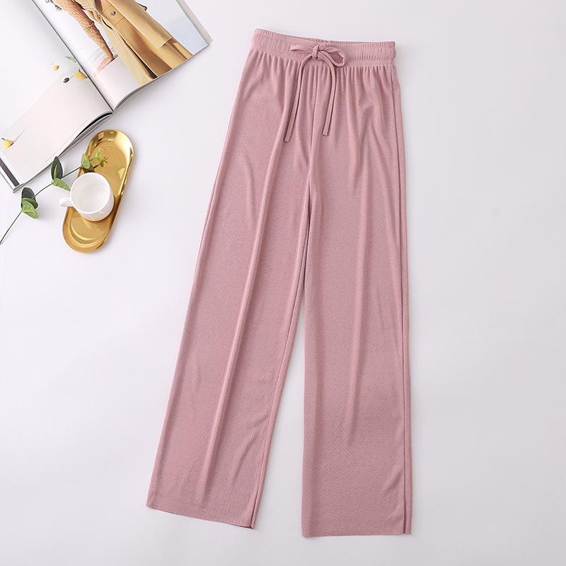   [Blue] Ice Silk Wide-eg Pants Women's Summer Thin New High Waist Straight Small