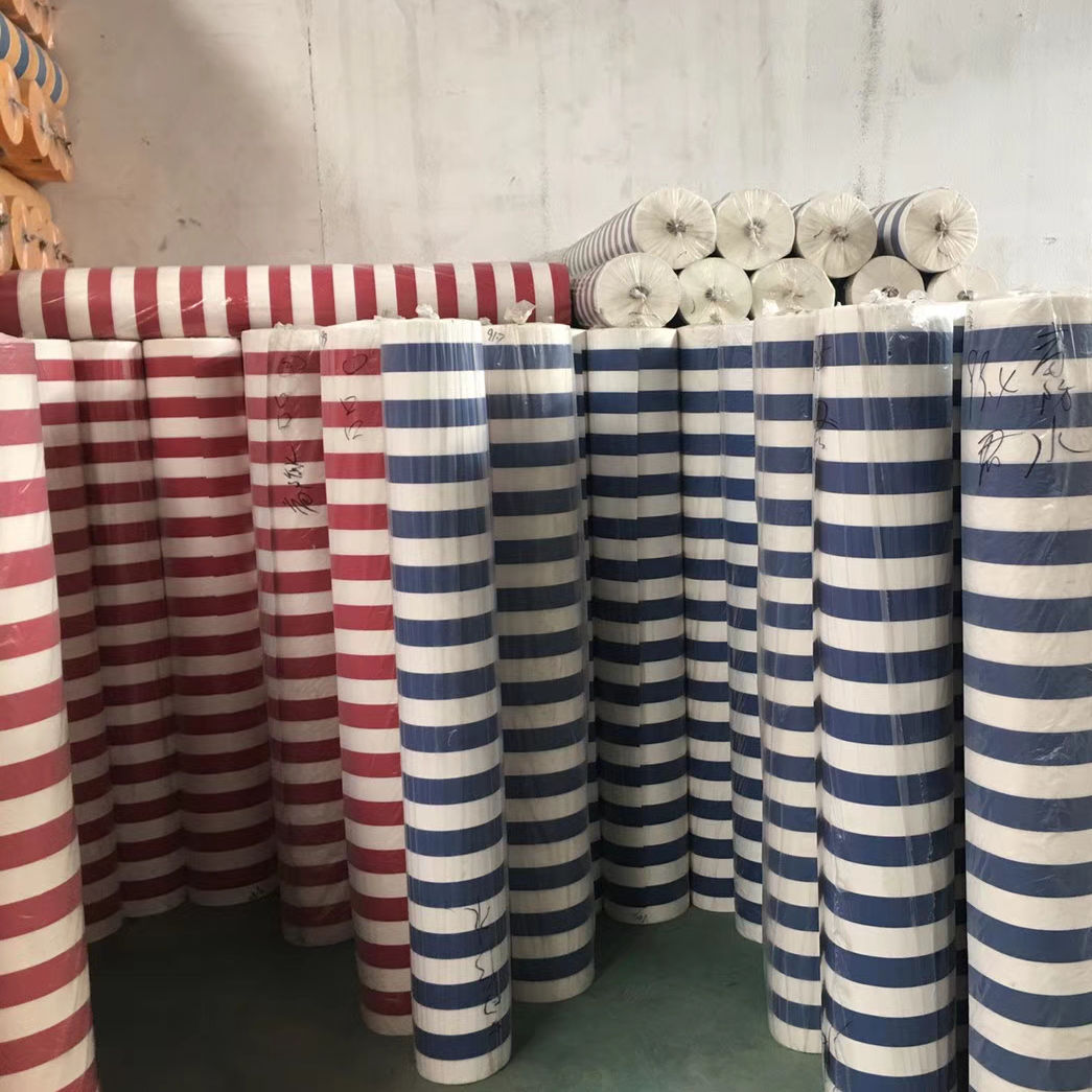 户外雨篷布料奥斯布涤纶布防水防晒防紫外伸缩棚布彩条布遮阳篷布