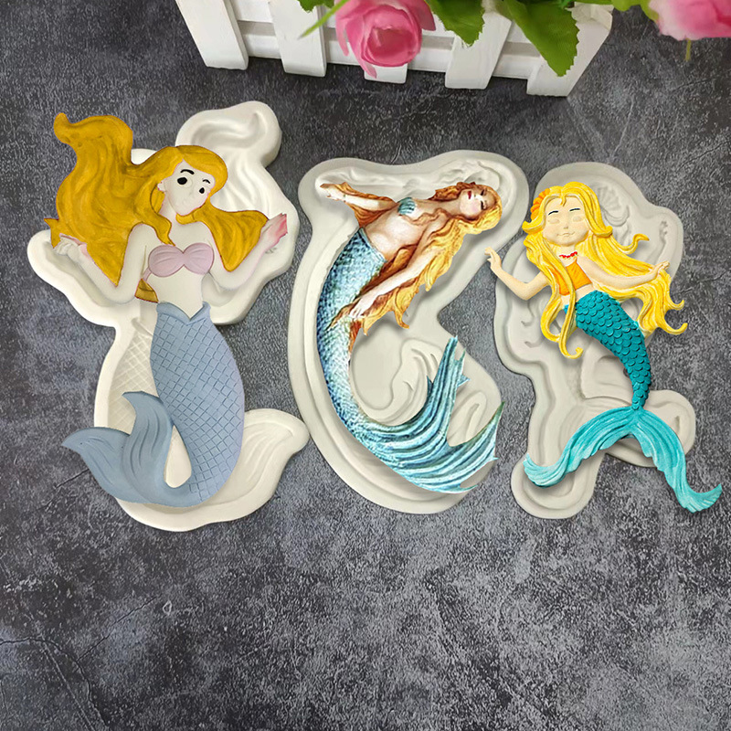美人鱼硅胶模具巧克力装饰翻糖蛋糕模具香薰石膏摆件模具滴胶模具