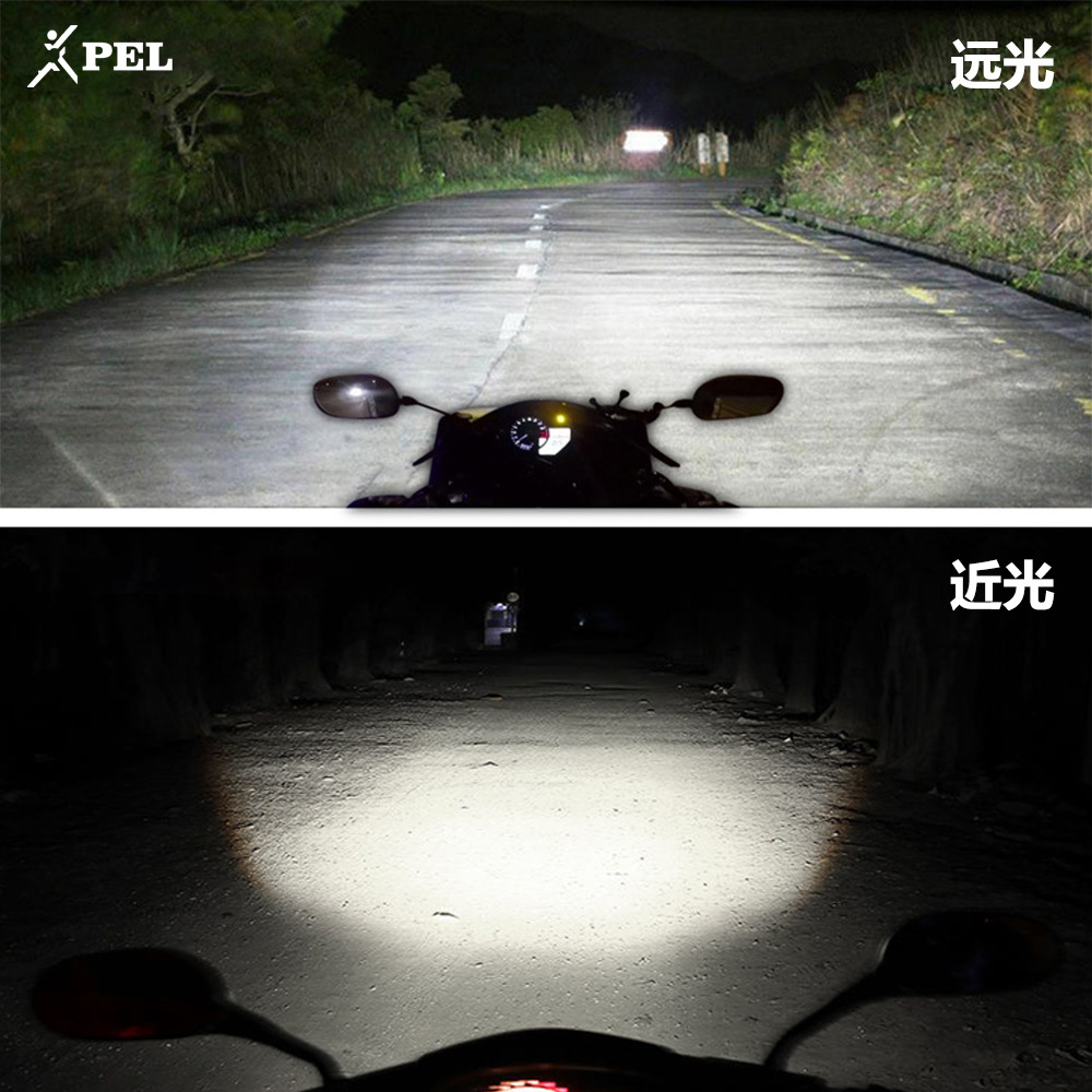摩托车大灯泡踏板车鱼眼大灯led超亮30w白黄双光前照灯强光通用