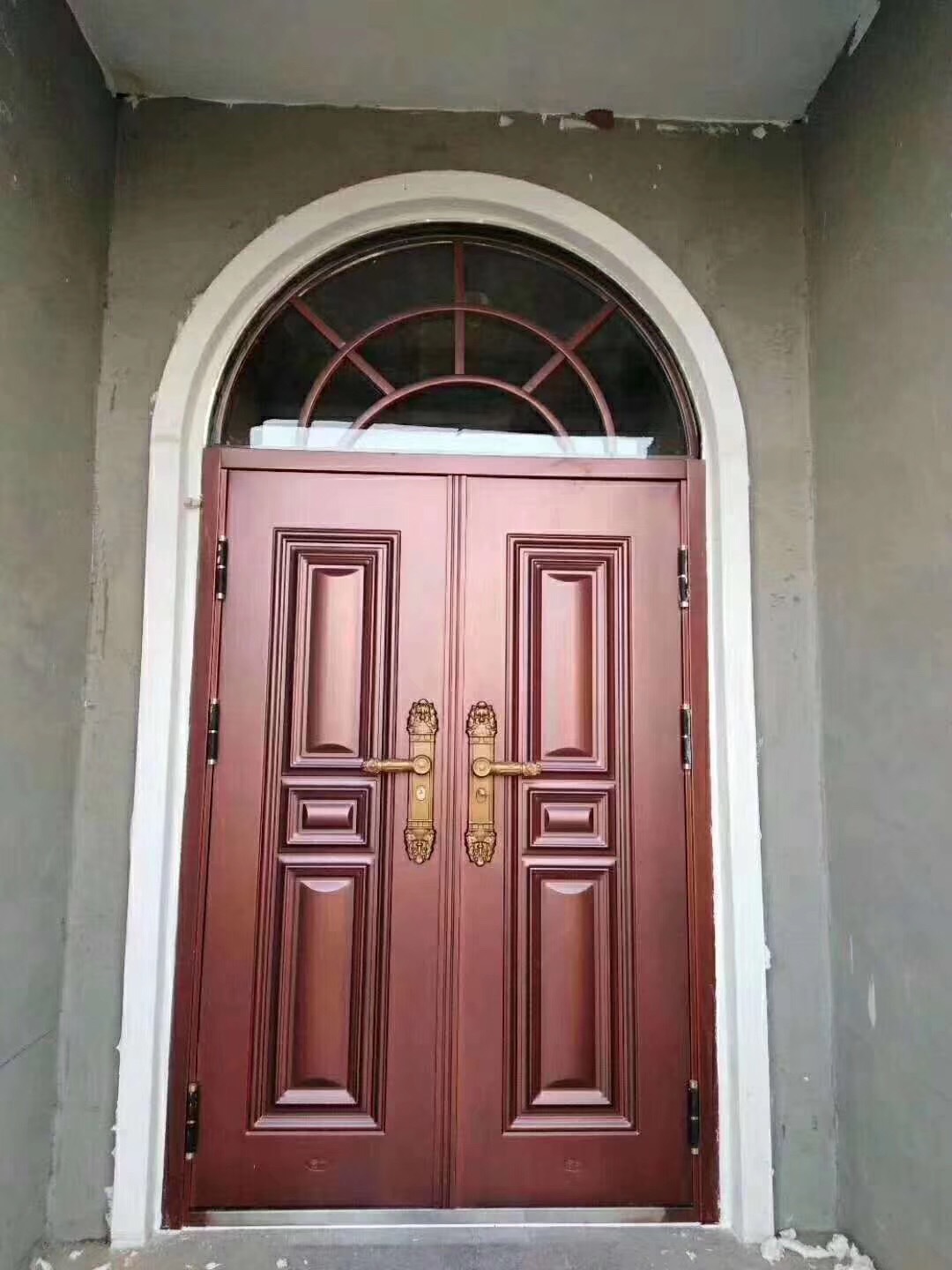 非标大门半圆弧气窗双开门仿真铜防盗门高档别墅进户门安全门厂家