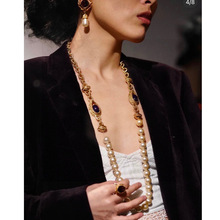 青岛饰品批发法式vintage中古锆石珍珠耳环戒指长款琉璃珍珠项链