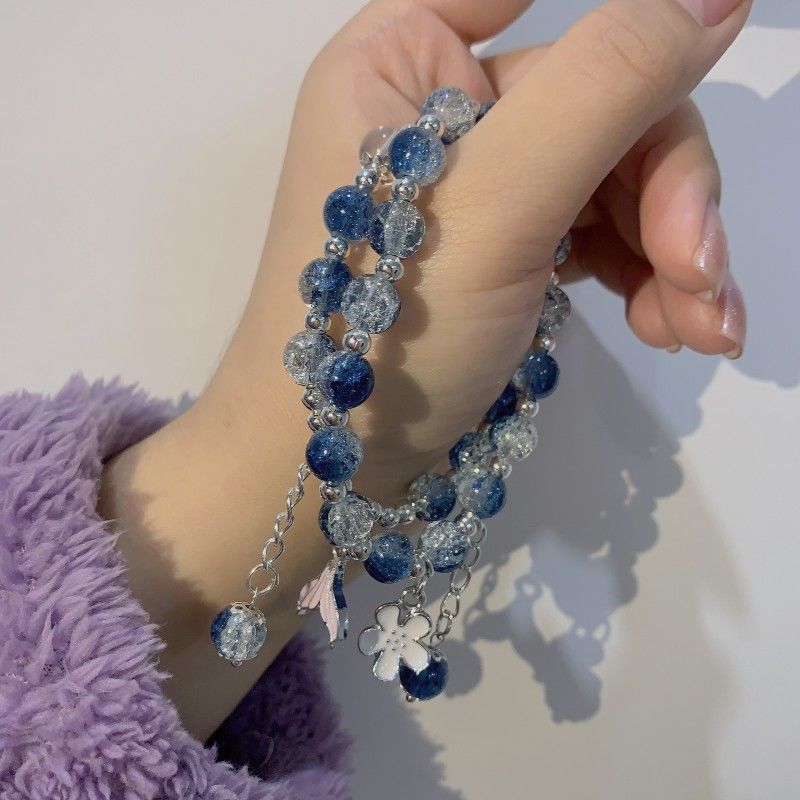 琉璃珠手串链女双色渐变爆花裂纹冷门小玩意链跨境代发厂家独立站