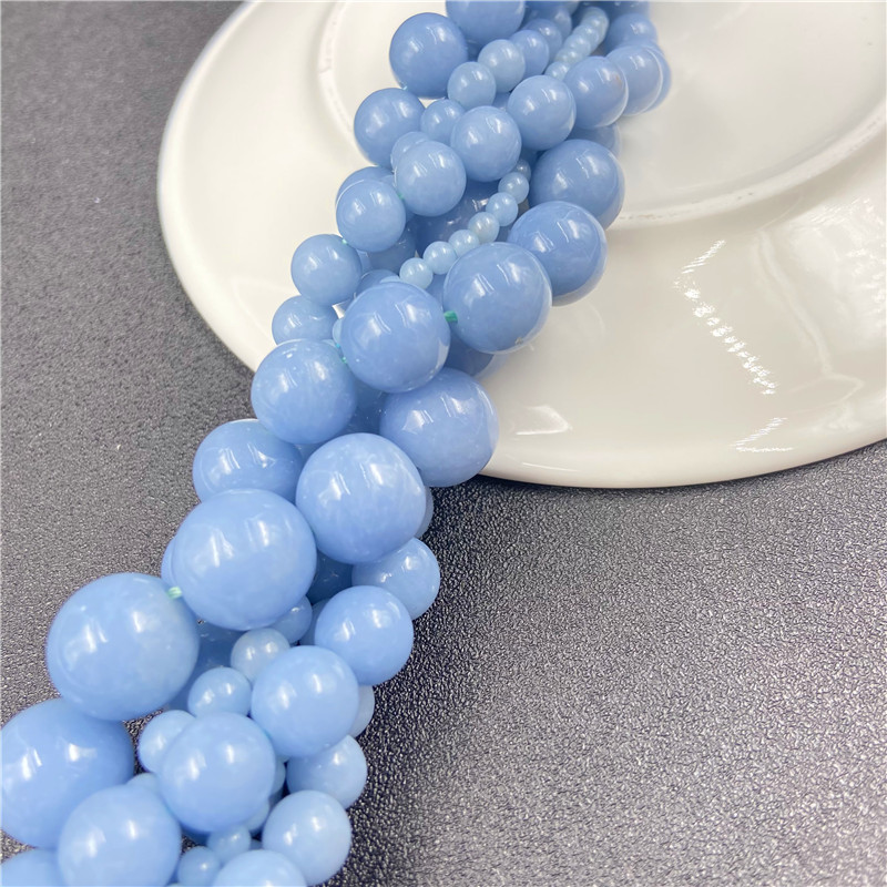 天使石散珠蓝天使蓝色光面圆珠串 首饰品手链女项链耳环手串材料