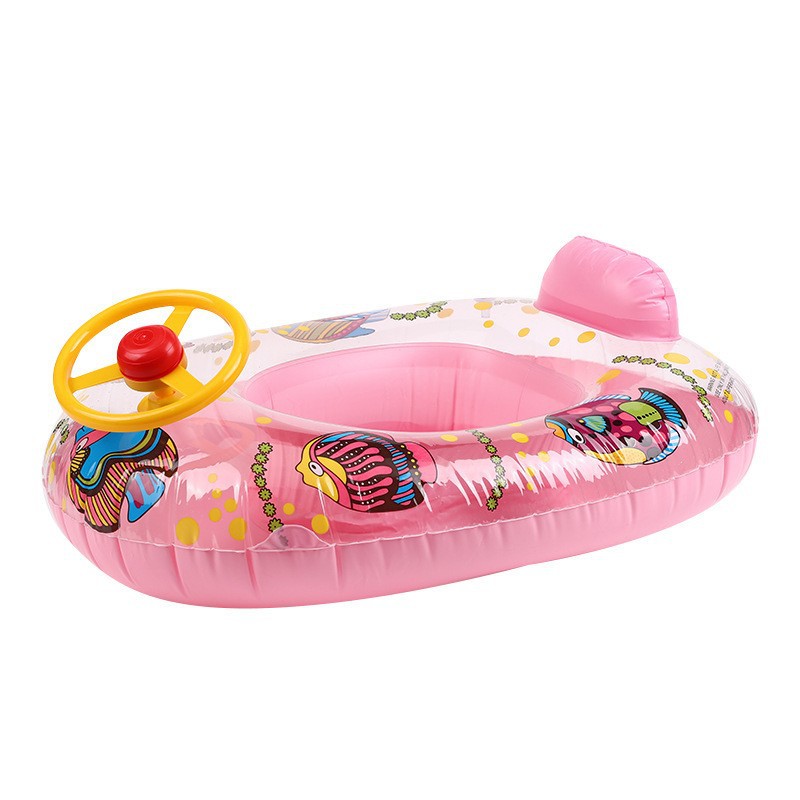 Cross-Border Hot Selling Swimming Ring 1-3 Years Old Cartoon Cute Inflatable Swimming Pool Swim Ring Car Boat Swim Ring with Horn Steering Wheel