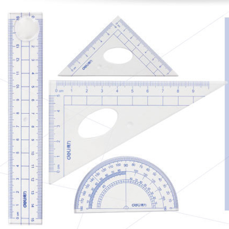 Deli得力学生套尺9597 含15cm直尺45度三角尺60度三角尺量角器