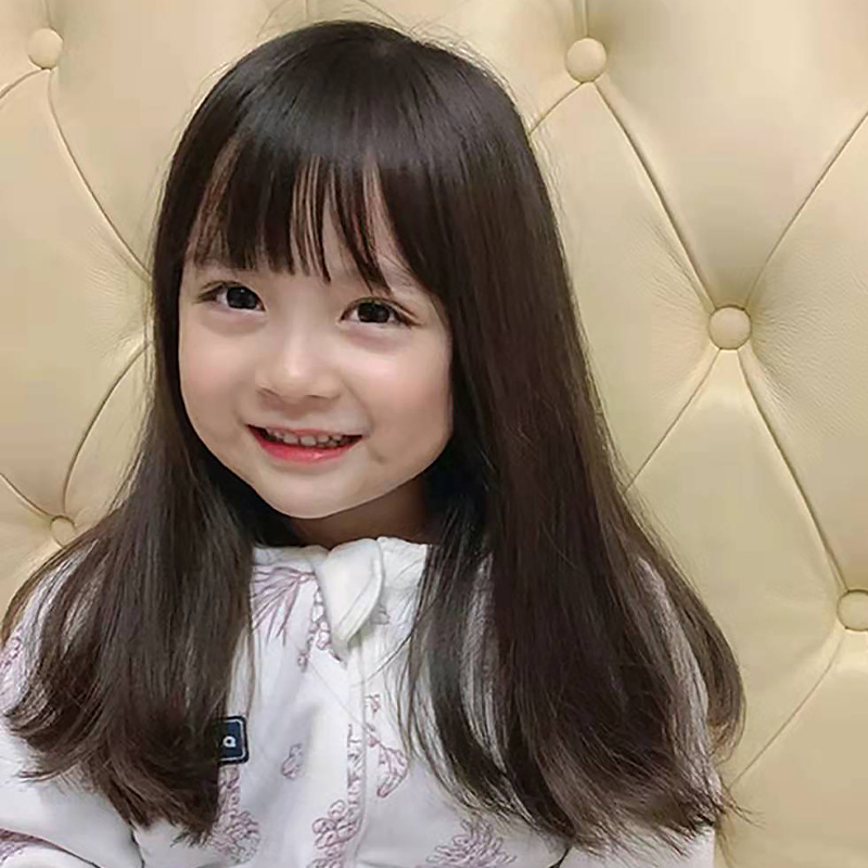 婴儿假发儿童发小女孩仿真长直发自然圆脸可爱甜美公主拍照发套