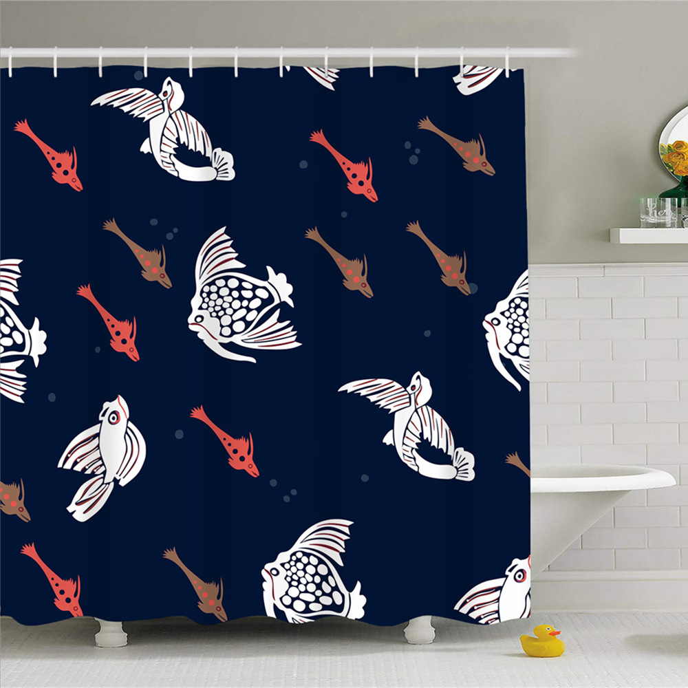 Cross-Border Bathroom Set Digital Printing Toilet Three-Piece Cartoon Fish Waterproof Shower Curtain Four-Piece Set One Piece Dropshipping