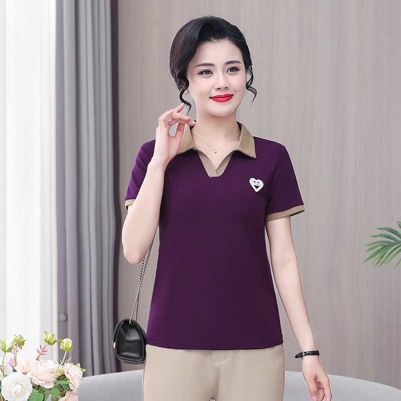 Women's Short-Sleeved T-shirt Summer New Style Fashionable Lapel Polo Shirt for Middle-Aged Mothers Anti-Aging Fashion Bottoming Top